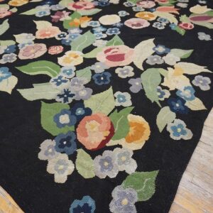 French Art Deco Needlepoint Carpet 13'×15'10" by Atelier Martine / Paul Poiret, Black Field, Floral, Circa 1935 - detail view 5