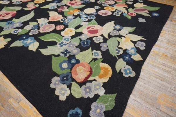 French art deco needlepoint carpet 13'×15'10" by atelier martine / paul poiret, black field, floral, circa 1935 6 French art deco needlepoint carpet 13'ã—15'10" by atelier martine / paul poiret, black field, floral, circa 1935 - detail view 5