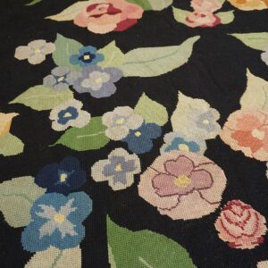 French Art Deco Needlepoint Carpet 13'×15'10" by Atelier Martine / Paul Poiret, Black Field, Floral, Circa 1935 - detail view 6