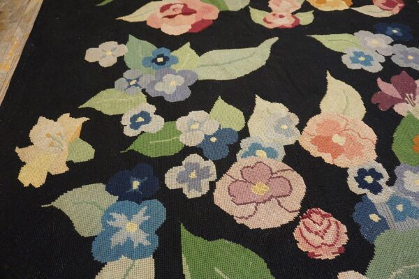 French art deco needlepoint carpet 13'×15'10" by atelier martine / paul poiret, black field, floral, circa 1935 7 French art deco needlepoint carpet 13'ã—15'10" by atelier martine / paul poiret, black field, floral, circa 1935 - detail view 6