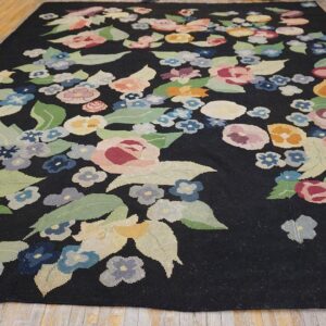 French Art Deco Needlepoint Carpet 13'×15'10" by Atelier Martine / Paul Poiret, Black Field, Floral, Circa 1935 - detail view 7