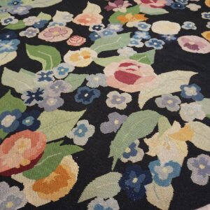 French Art Deco Needlepoint Carpet 13'×15'10" by Atelier Martine / Paul Poiret, Black Field, Floral, Circa 1935 - detail view 8