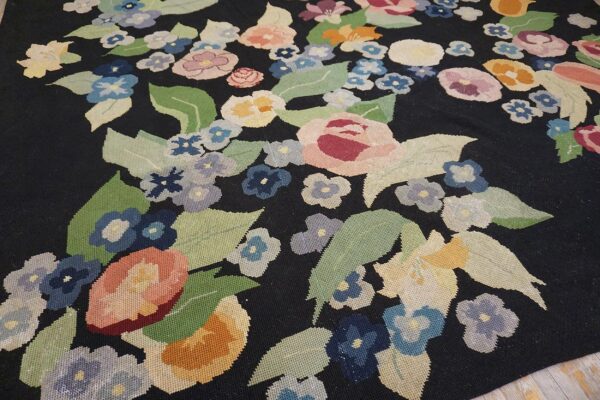 French art deco needlepoint carpet 13'×15'10" by atelier martine / paul poiret, black field, floral, circa 1935 9 French art deco needlepoint carpet 13'ã—15'10" by atelier martine / paul poiret, black field, floral, circa 1935 - detail view 8