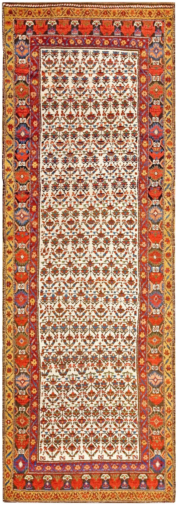 Mid 19th century persian kurdish carpet 3'6"×10'6" hand-knotted wool