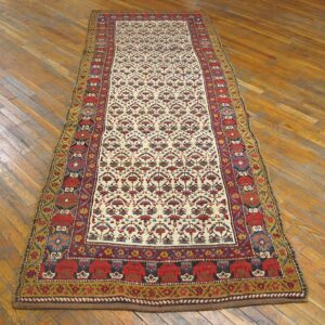 Mid 19th Century Persian Kurdish Carpet 3'6"×10'6" Hand-Knotted Wool - detail view 1