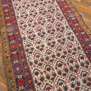 Mid 19th Century Persian Kurdish Carpet 3'6"×10'6" Hand-Knotted Wool - detail view 3