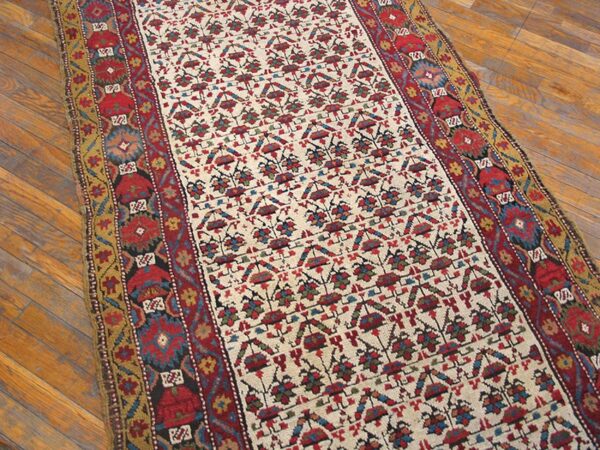 Mid 19th century persian kurdish carpet 3'6"×10'6" hand-knotted wool - detail view 3