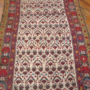 Mid 19th Century Persian Kurdish Carpet 3'6"×10'6" Hand-Knotted Wool - detail view 4