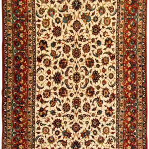 Mid 20th Century Persian Isfahan Carpet 5'1"×7'11" Beige Field, Red Rust Border, Circa 1950