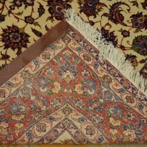 Mid 20th Century Persian Isfahan Carpet 5'1"×7'11" Beige Field, Red Rust Border, Circa 1950 - detail view 1