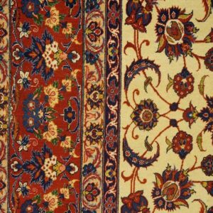 Mid 20th Century Persian Isfahan Carpet 5'1"×7'11" Beige Field, Red Rust Border, Circa 1950 - detail view 2