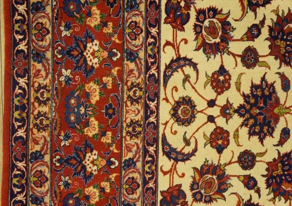 Mid 20th century persian isfahan carpet 5'1"×7'11" beige field, red rust border, circa 1950 - detail view 2