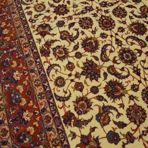 Mid 20th Century Persian Isfahan Carpet 5'1"×7'11" Beige Field, Red Rust Border, Circa 1950 - detail view 4