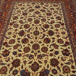Mid 20th Century Persian Isfahan Carpet 5'1"×7'11" Beige Field, Red Rust Border, Circa 1950 - detail view 5