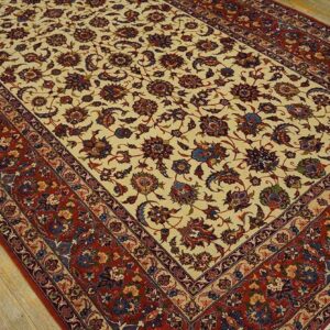 Mid 20th Century Persian Isfahan Carpet 5'1"×7'11" Beige Field, Red Rust Border, Circa 1950 - detail view 6