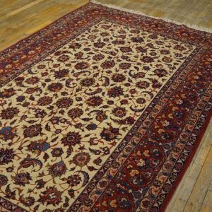 Mid 20th Century Persian Isfahan Carpet 5'1"×7'11" Beige Field, Red Rust Border, Circa 1950 - detail view 7