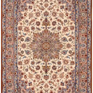 Mid-20th Century Persian Isfahan Carpet 3'8"×5'5" Ivory & Buff, Wool & Silk Highlights, Circa 1940