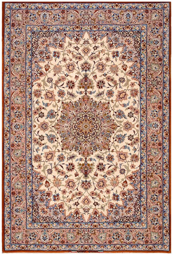 Mid-20th century persian isfahan carpet 3'8"×5'5" ivory & buff, wool & silk highlights, circa 1940