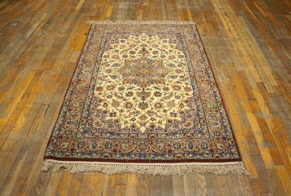 Mid-20th century persian isfahan carpet 3'8"×5'5" ivory & buff, wool & silk highlights, circa 1940 - detail view 1