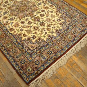 Mid-20th Century Persian Isfahan Carpet 3'8"×5'5" Ivory & Buff, Wool & Silk Highlights, Circa 1940 - detail view 2