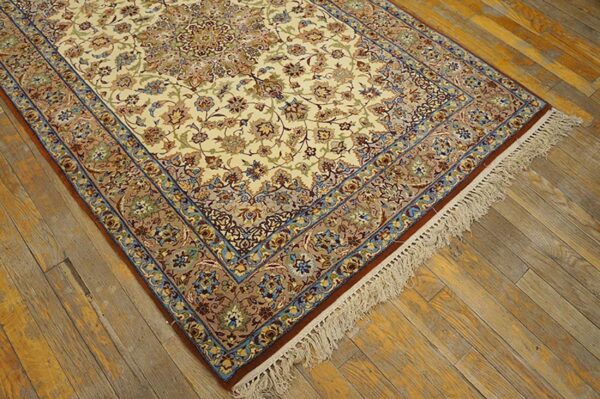 Mid-20th century persian isfahan carpet 3'8"×5'5" ivory & buff, wool & silk highlights, circa 1940 - detail view 6