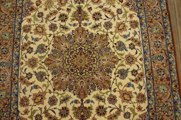 Mid-20th century persian isfahan carpet 3'8"×5'5" ivory & buff, wool & silk highlights, circa 1940 - detail view 8
