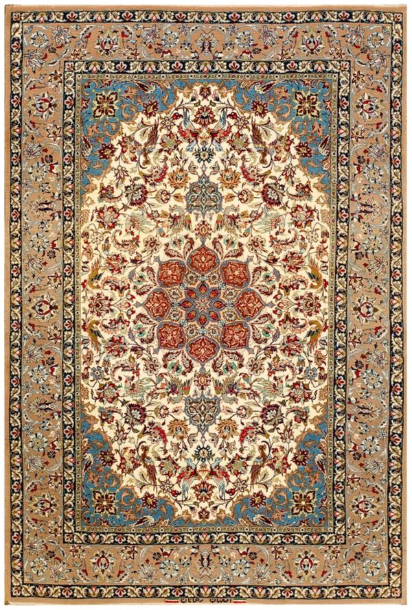 Mid 20th century persian isfahan carpet 3'7"ã—5'1" ivory field, taupe border, circa 1940