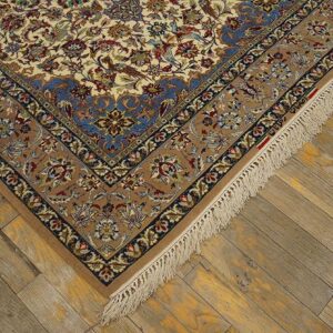 Mid 20th Century Persian Isfahan Carpet 3'7"Ã—5'1" Ivory Field, Taupe Border, Circa 1940 - detail view 2