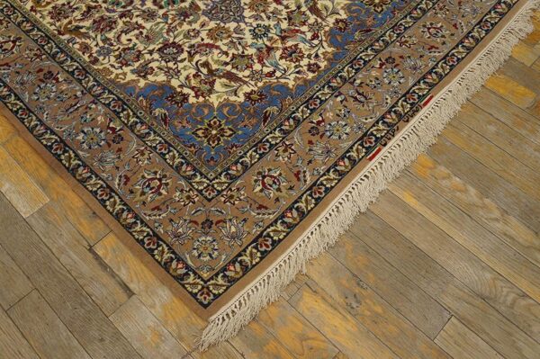 Mid 20th century persian isfahan carpet 3'7"ã—5'1" ivory field, taupe border, circa 1940 - detail view 2