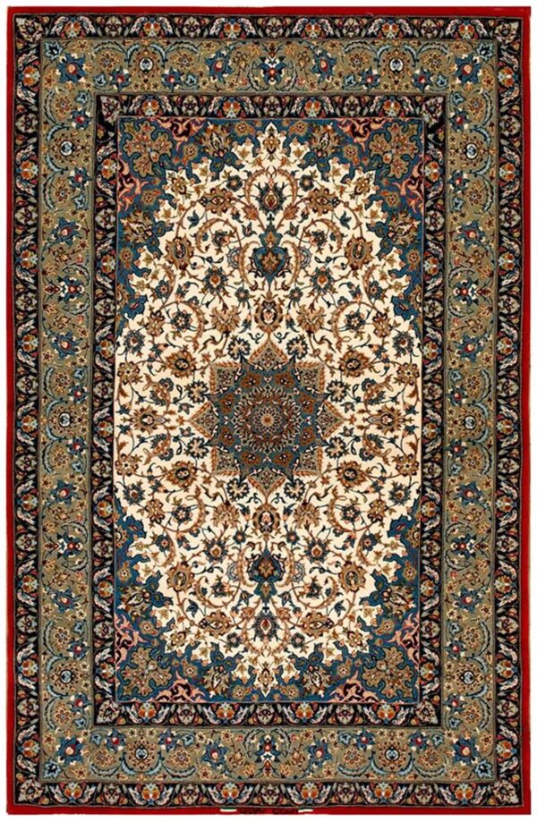 Mid-20th century persian isfahan carpet 3'7"×5'6" ivory & grey, hand-knotted wool, circa 1940