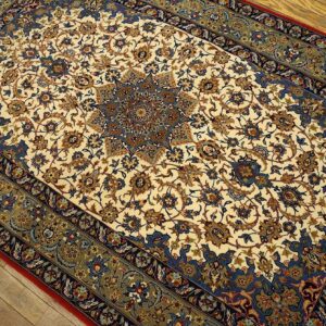 Mid-20th Century Persian Isfahan Carpet 3'7"×5'6" Ivory & Grey, Hand-Knotted Wool, Circa 1940 - detail view 2