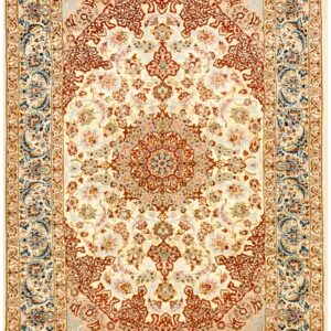 Mid 20th Century Persian Isfahan Carpet 3'9"Ã—5'4" Soft Yellow & Ivory, Hand-Knotted Wool, Circa 1940