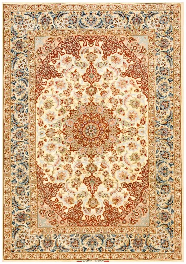 Mid 20th century persian isfahan carpet 3'9"ã—5'4" soft yellow & ivory, hand-knotted wool, circa 1940