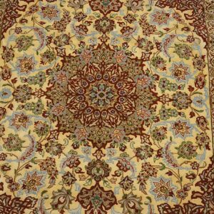 Mid 20th Century Persian Isfahan Carpet 3'9"Ã—5'4" Soft Yellow & Ivory, Hand-Knotted Wool, Circa 1940 - detail view 1