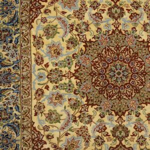 Mid 20th Century Persian Isfahan Carpet 3'9"Ã—5'4" Soft Yellow & Ivory, Hand-Knotted Wool, Circa 1940 - detail view 2
