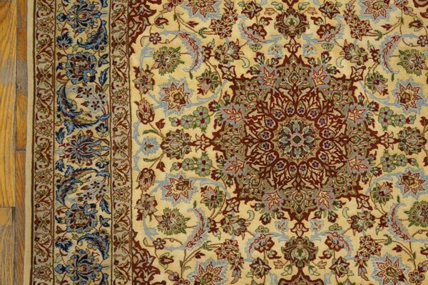 Mid 20th century persian isfahan carpet 3'9"ã—5'4" soft yellow & ivory, hand-knotted wool, circa 1940 - detail view 2