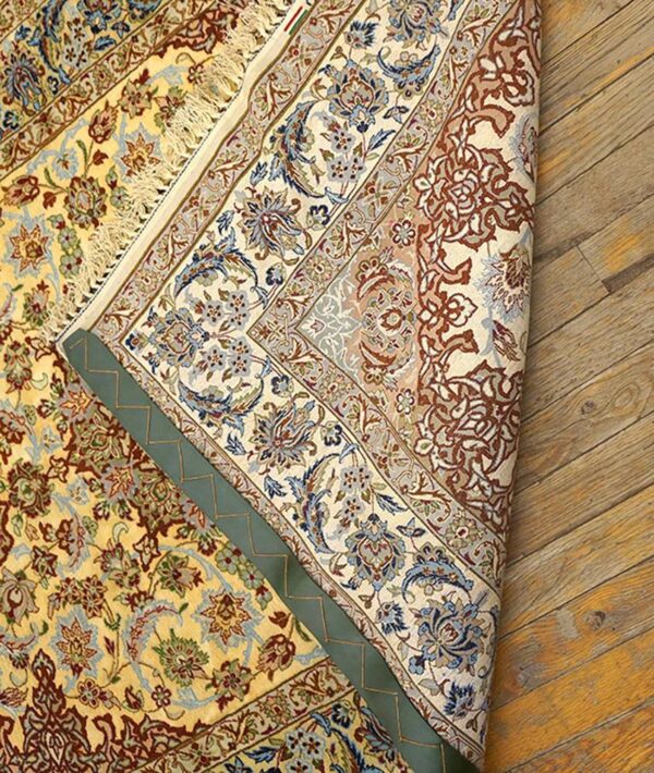Mid 20th century persian isfahan carpet 3'9"ã—5'4" soft yellow & ivory, hand-knotted wool, circa 1940 - detail view 6