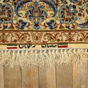 Mid 20th Century Persian Isfahan Carpet 3'9"Ã—5'4" Soft Yellow & Ivory, Hand-Knotted Wool, Circa 1940 - detail view 7