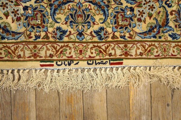 Mid 20th century persian isfahan carpet 3'9"ã—5'4" soft yellow & ivory, hand-knotted wool, circa 1940 - detail view 7