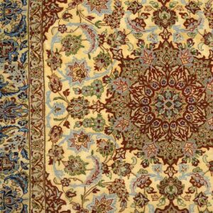 Mid 20th Century Persian Isfahan Carpet 3'9"Ã—5'4" Soft Yellow & Ivory, Hand-Knotted Wool, Circa 1940 - detail view 8