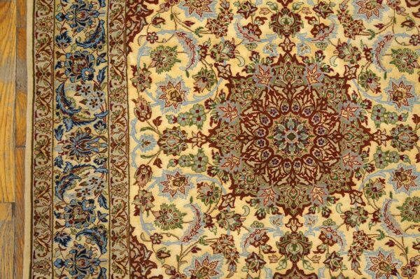 Mid 20th century persian isfahan carpet 3'9"ã—5'4" soft yellow & ivory, hand-knotted wool, circa 1940 - detail view 8