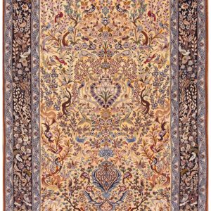 Mid 20th Century Persian Isfahan Carpet 4'7"Ã—7'1" Yellow & Dark Blue, Wool & Silk, Circa 1940