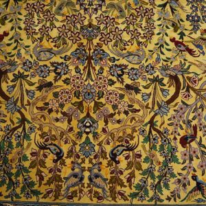 Mid 20th Century Persian Isfahan Carpet 4'7"Ã—7'1" Yellow & Dark Blue, Wool & Silk, Circa 1940 - detail view 2