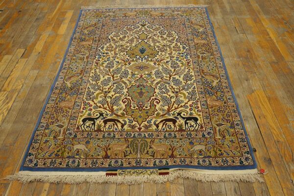 Mid 20th century persian isfahan rug 3'7"ã—5'8" hand-knotted, central persia - detail view 1
