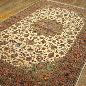 Mid 20th Century Persian Tabriz Carpet 5'11"Ã—9'6" Hand-Knotted Wool with Silk Highlights - detail view 1