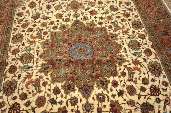 Mid 20th century persian tabriz carpet 5'11"ã—9'6" hand-knotted wool with silk highlights - detail view 2