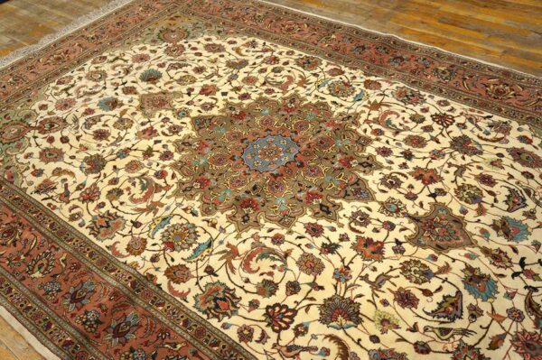 Mid 20th century persian tabriz carpet 5'11"ã—9'6" hand-knotted wool with silk highlights - detail view 3