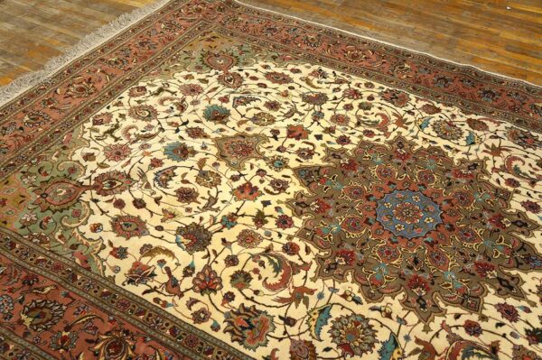 Mid 20th century persian tabriz carpet 5'11"ã—9'6" hand-knotted wool with silk highlights - detail view 4