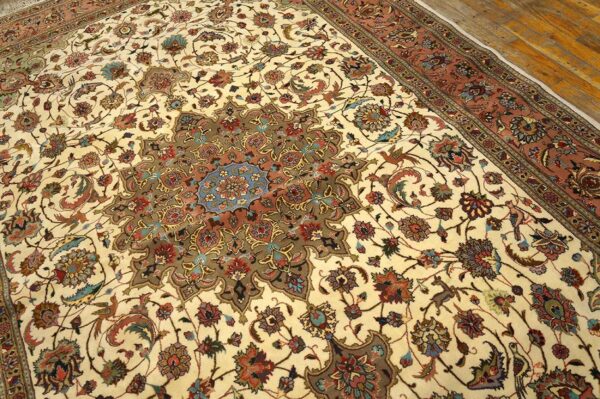 Mid 20th century persian tabriz carpet 5'11"ã—9'6" hand-knotted wool with silk highlights - detail view 5