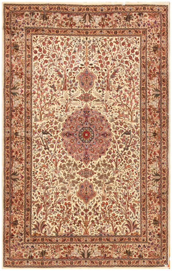 Mid 20th century persian tabriz carpet 5'9"ã—9' ivory field, sage green border, circa 1940